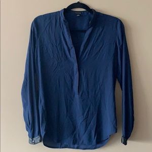 Ann Taylor Navy Leather Trim Blouse